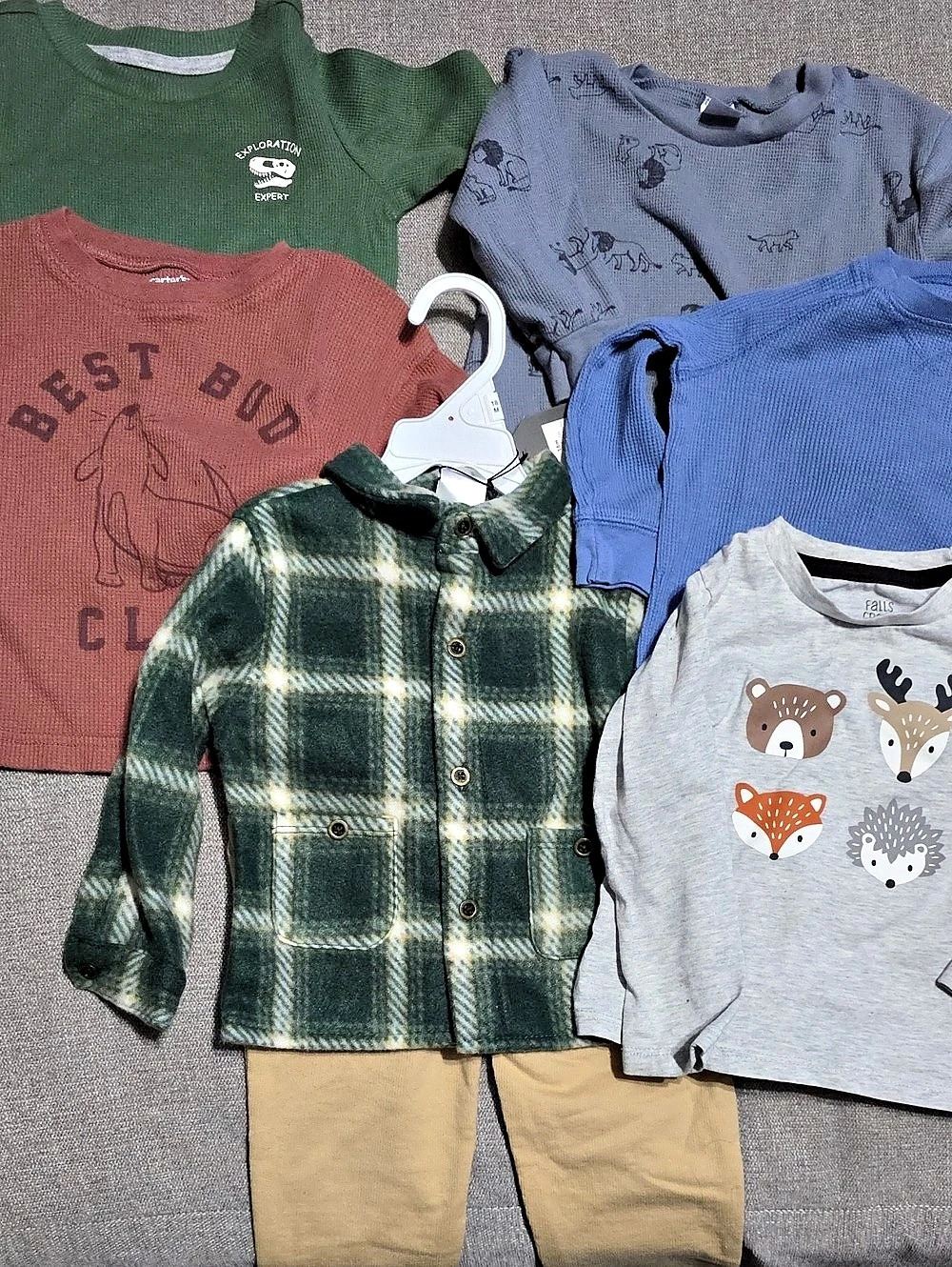 7 Pc Kids 18 M Lot Plaid Outfit Set Plus 5 Shirts